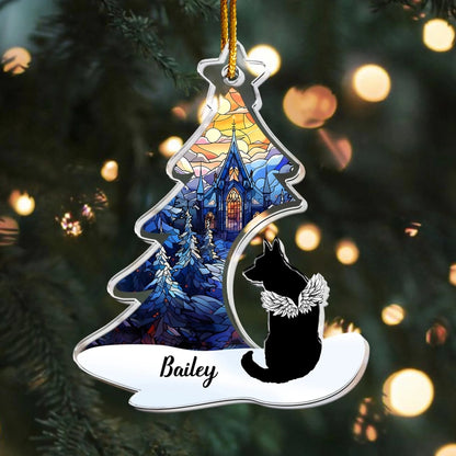 Personalized Ornaments Dog Memorial Sitting Under Christmas Tree - Personalized Dog Acrylic Ornament