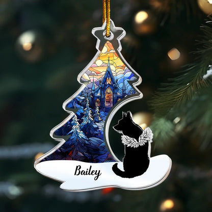 Personalized Ornaments Dog Memorial Sitting Under Christmas Tree - Personalized Dog Acrylic Ornament