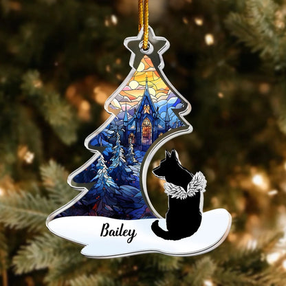 Personalized Ornaments Dog Memorial Sitting Under Christmas Tree - Personalized Dog Acrylic Ornament