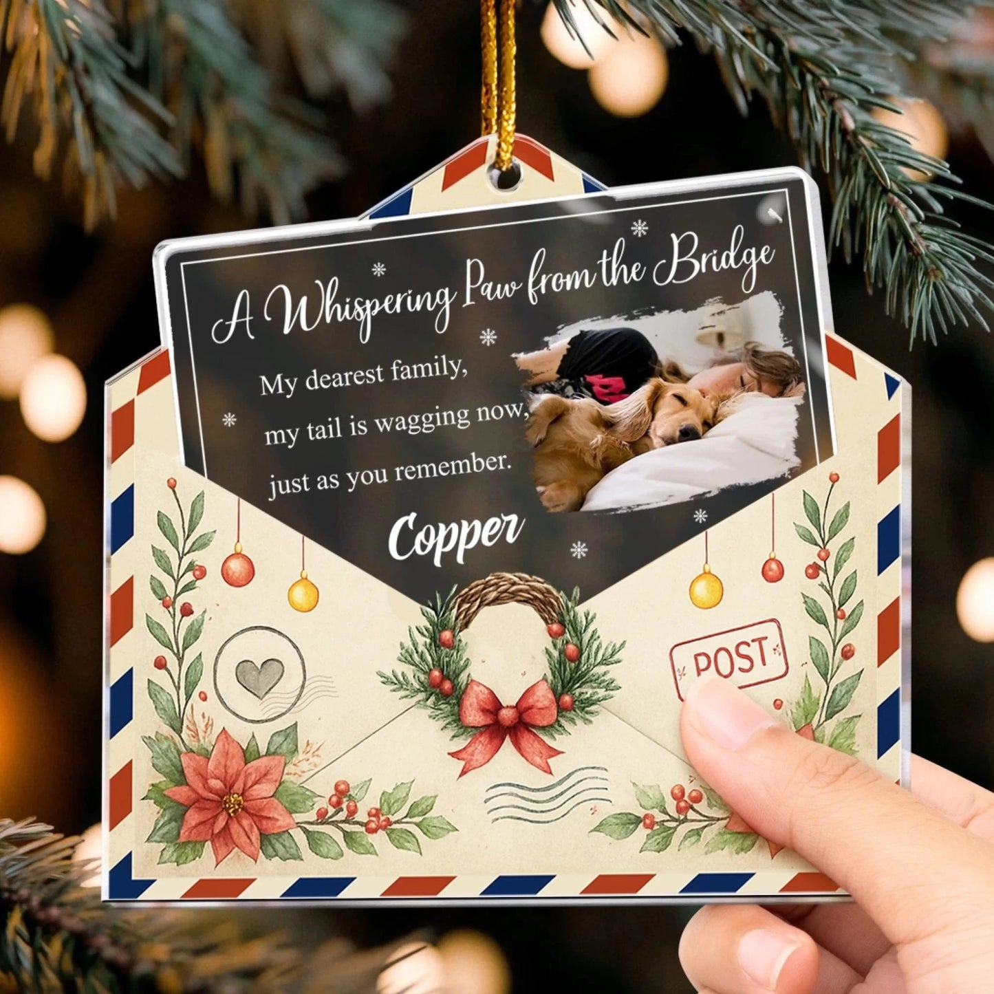 Personalized Ornaments A Whispering Paw from the Bridge Vintage - Personalized Dog Acrylic Photo Ornament