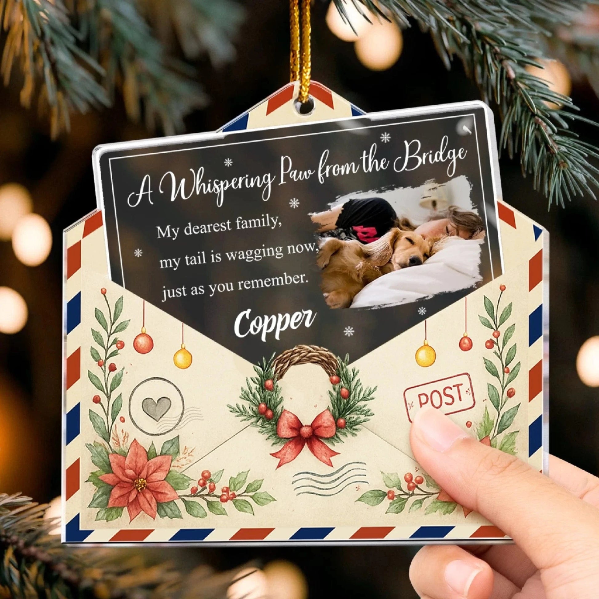 Personalized Ornaments A Whispering Paw from the Bridge Vintage - Personalized Dog Acrylic Photo Ornament