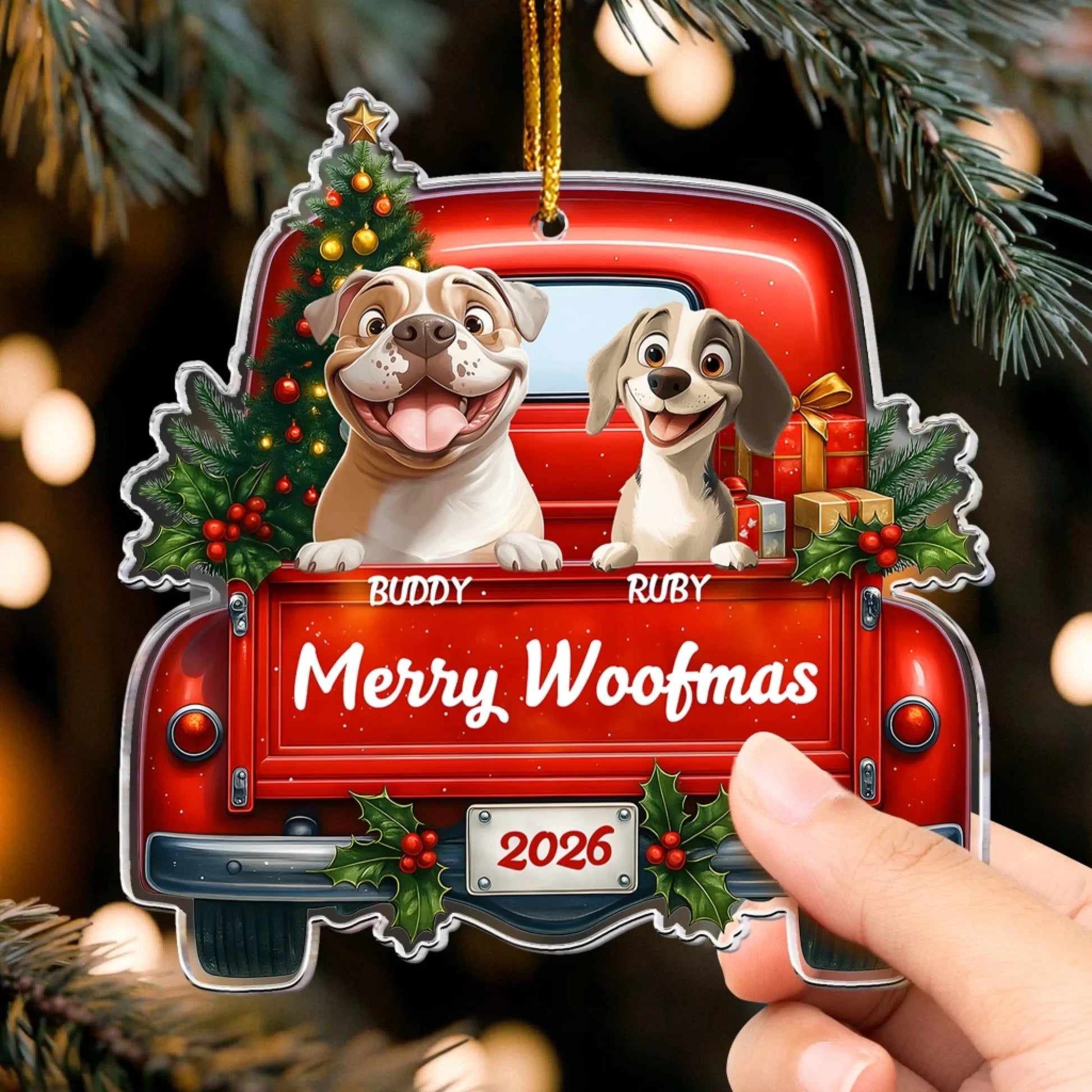 Personalized Ornaments Merry Christmas Truck Pet Lovers - Personalized Dog Acrylic Ornament