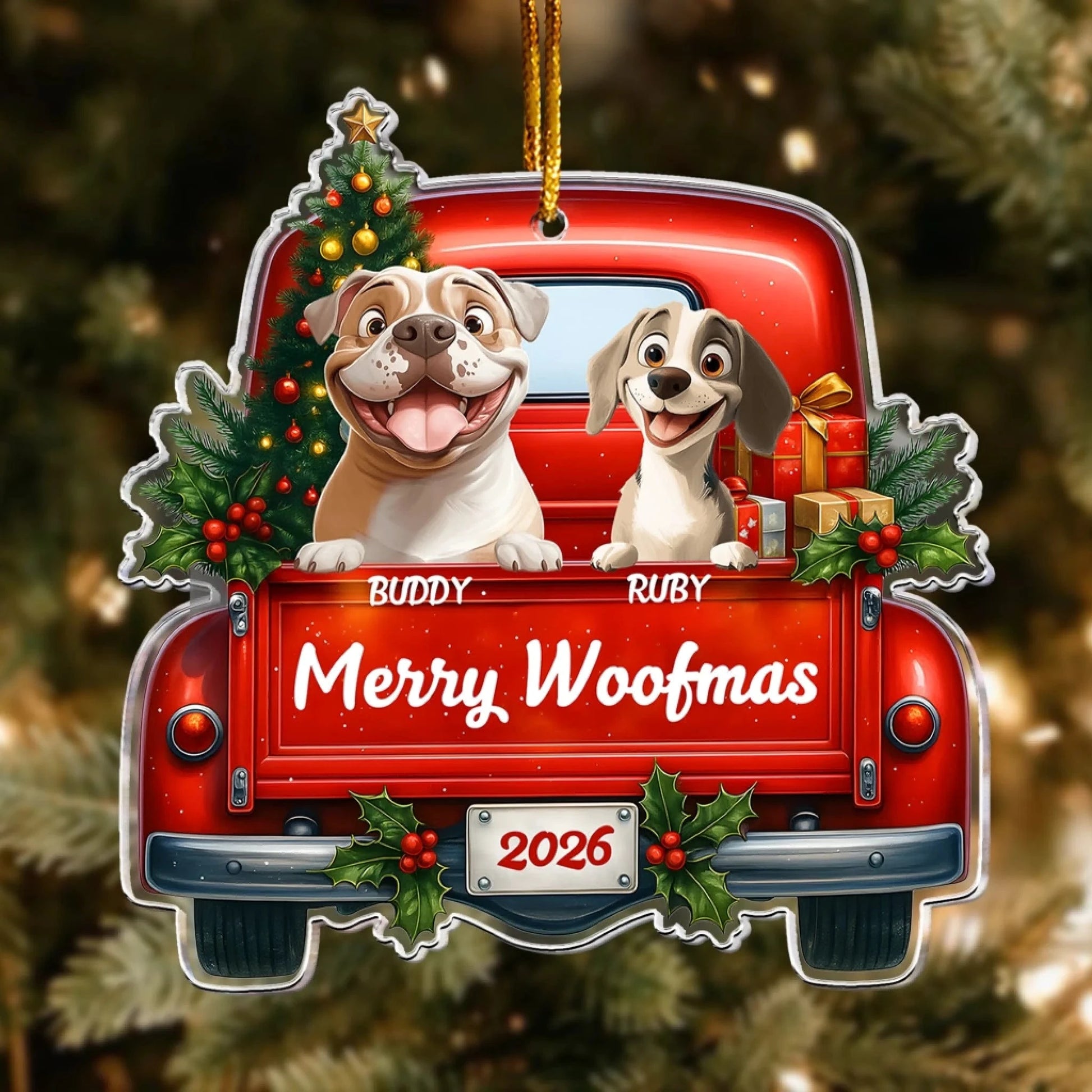 Personalized Ornaments Merry Christmas Truck Pet Lovers - Personalized Dog Acrylic Ornament