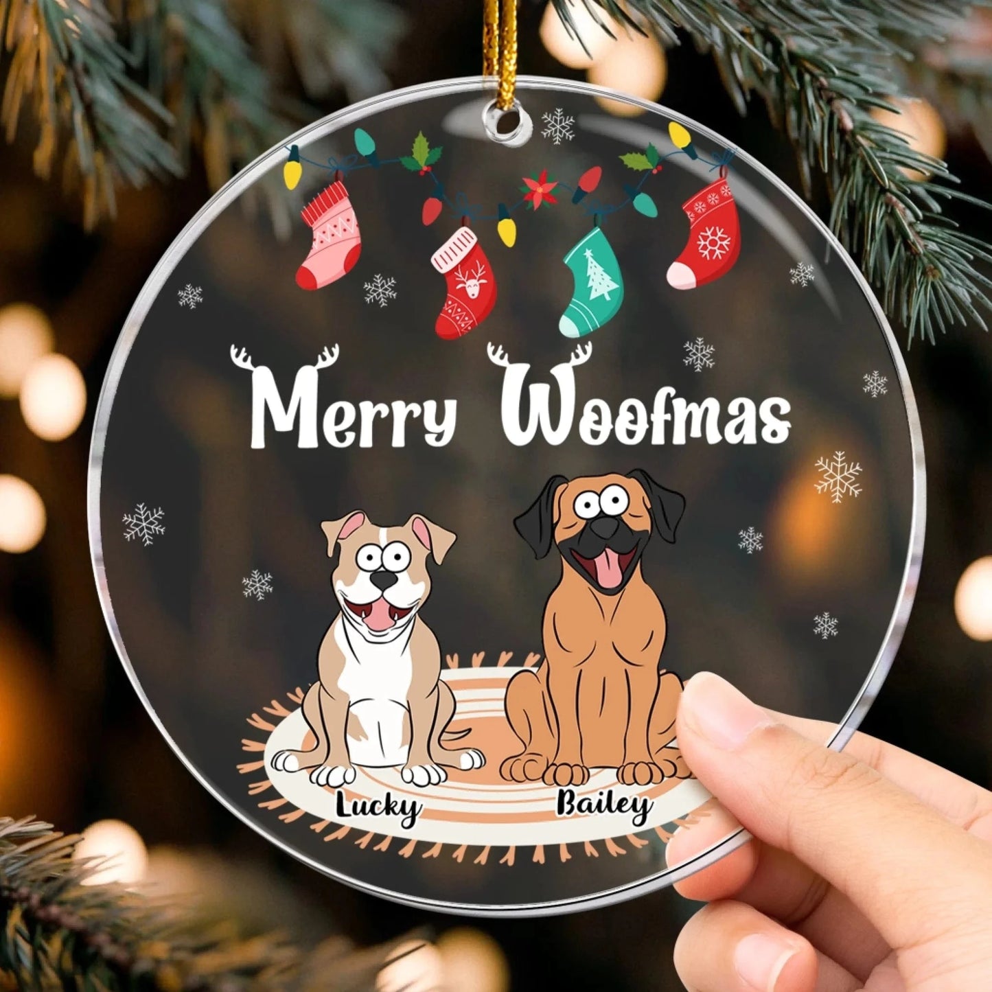 Personalized Ornaments Merry Woofmas - Personalized Acrylic Dog Ornament