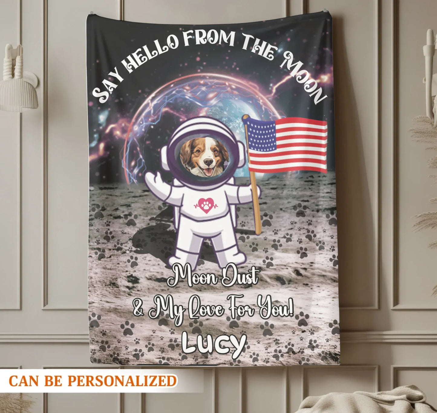 Personalized Blankets Moon Dust And My Love For You - Personalized Pet Lovers Photo Custom Blanket