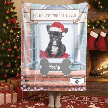 Personalized Blankets Blanket Product DMT / White / 30x40in / 76x101cm Waiting For You At The Door - Personalized Dog Lovers Photo Custom Blanket