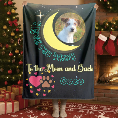 Personalized Blankets Blanket Product DMT / White / 30x40in / 76x101cm Love You To The Moon And Back - Personalized Dog Lovers Photo Custom Blanket