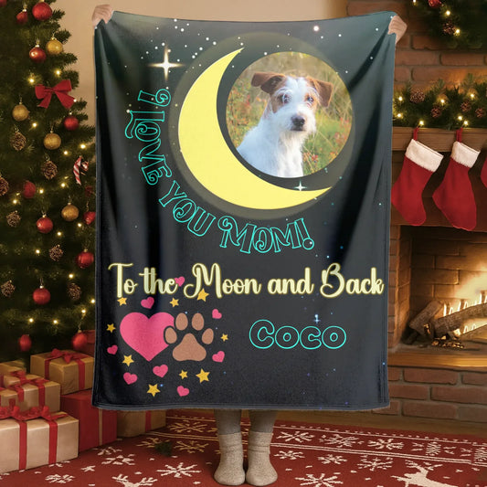 Personalized Blankets Blanket Product DMT / White / 30x40in / 76x101cm Love You To The Moon And Back - Personalized Dog Lovers Photo Custom Blanket