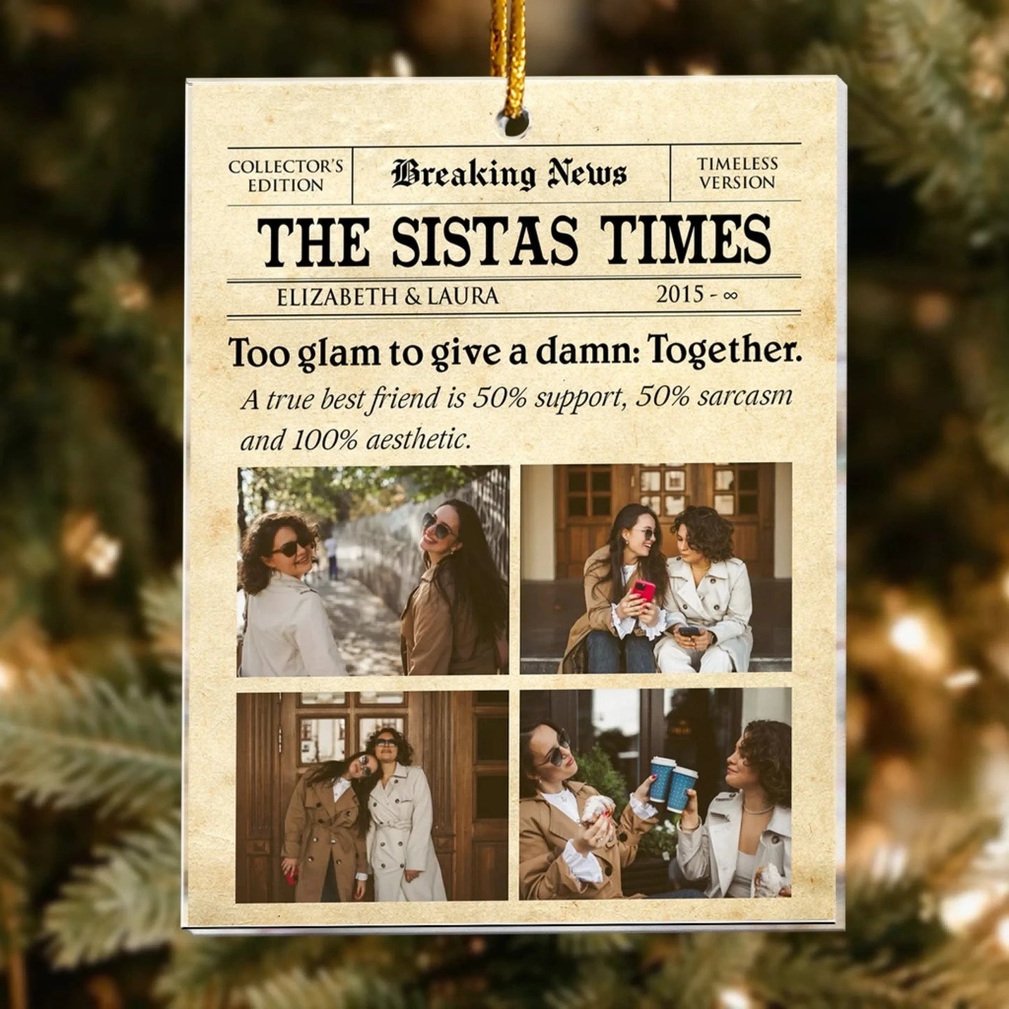 Personalized Ornaments The Sistas Times - Bestie Newspaper - Personalized Acrylic Photo Ornament