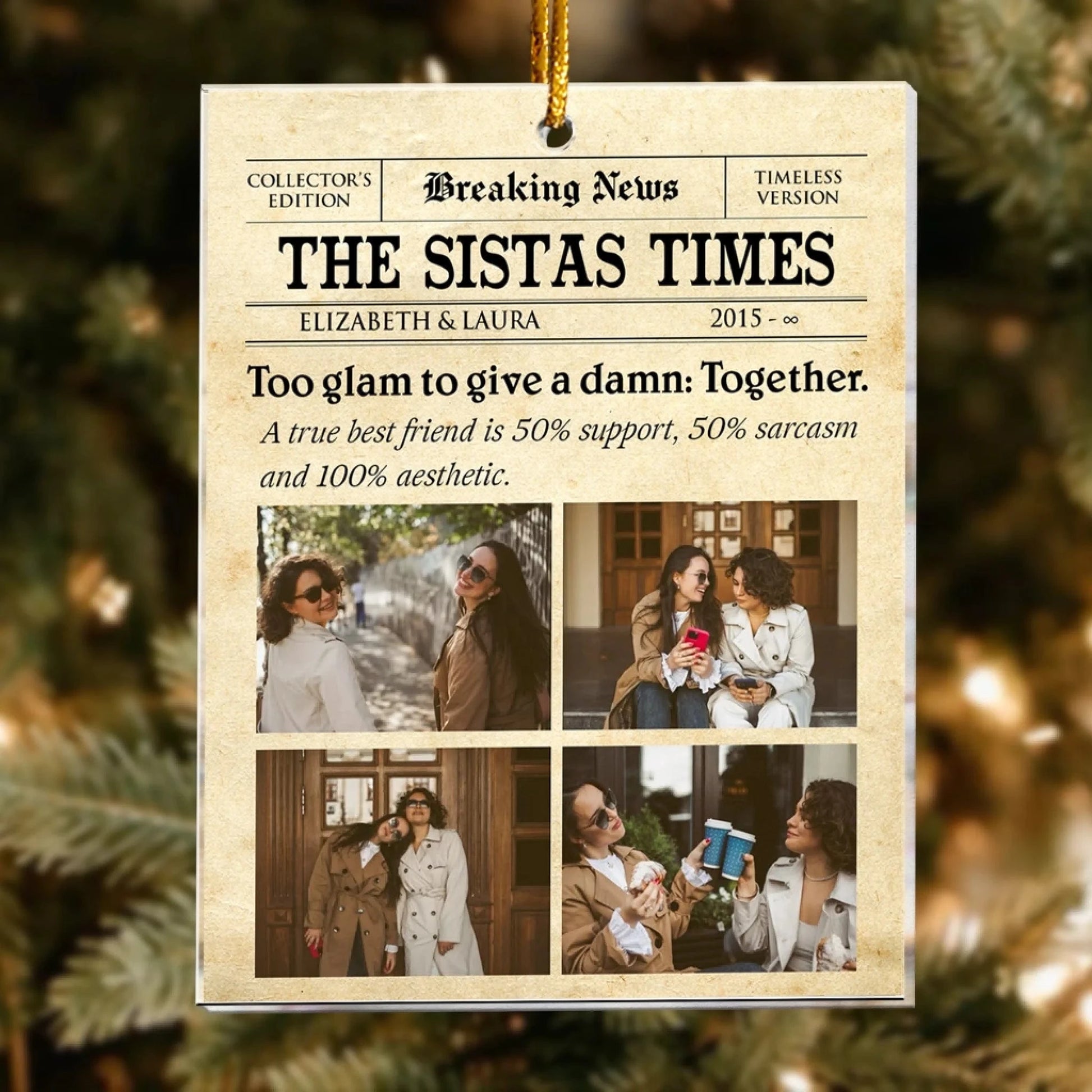Personalized Ornaments The Sistas Times - Bestie Newspaper - Personalized Acrylic Photo Ornament