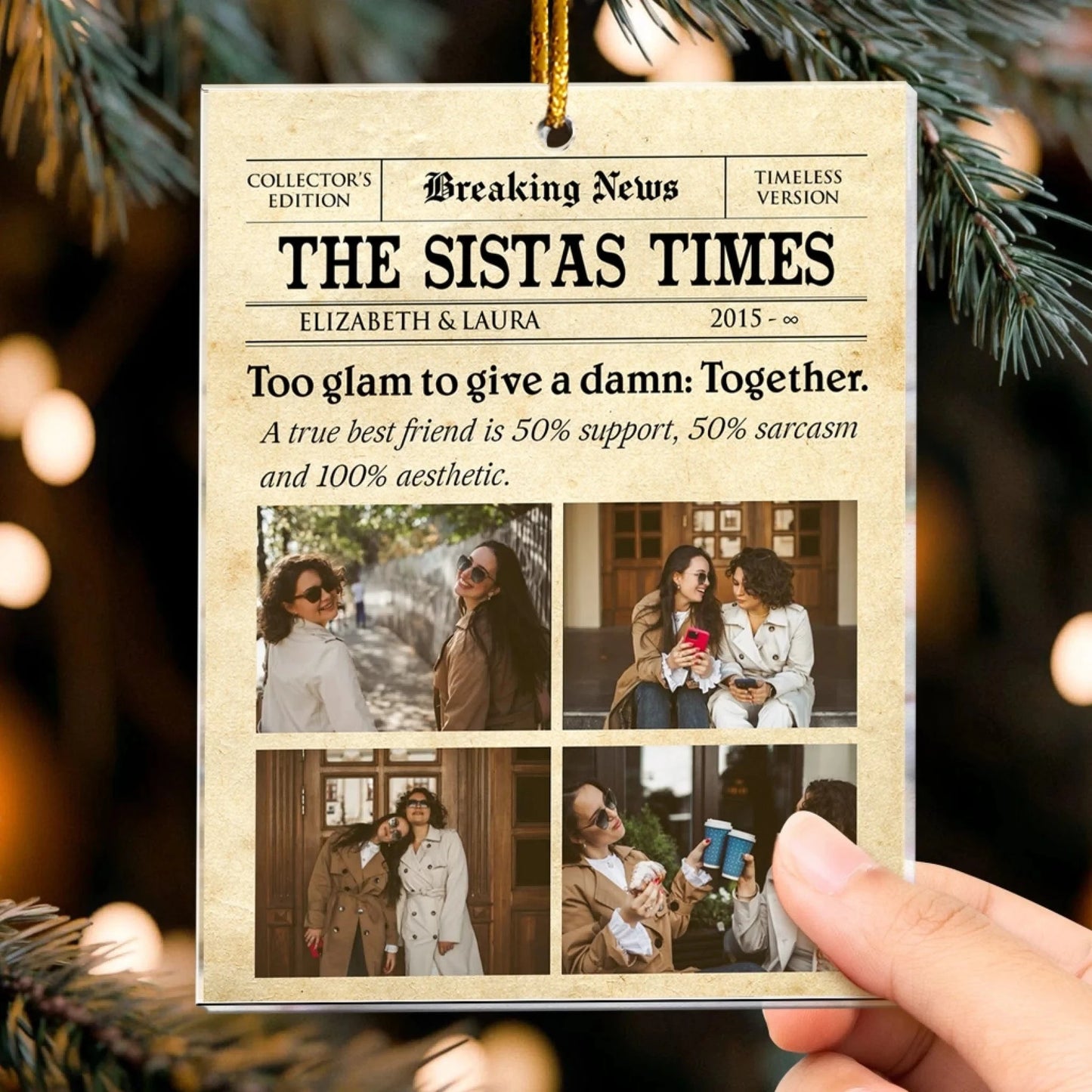 Personalized Ornaments The Sistas Times - Bestie Newspaper - Personalized Acrylic Photo Ornament