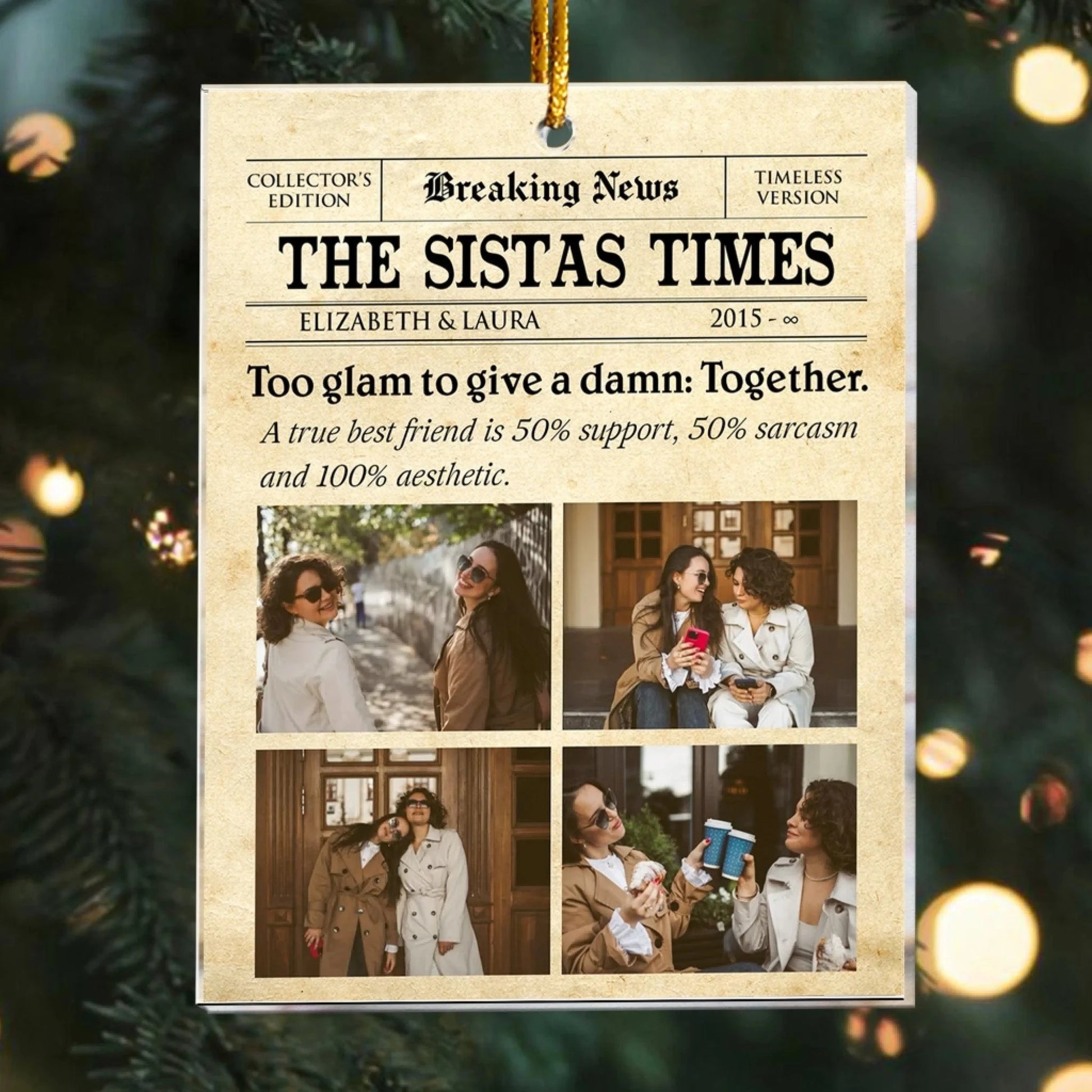 Personalized Ornaments The Sistas Times - Bestie Newspaper - Personalized Acrylic Photo Ornament
