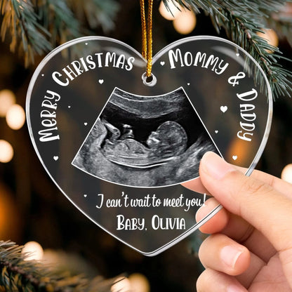 Christmas Coming Baby Bump - Personalized Ultrasound Acrylic Photo Ornament