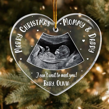 Christmas Coming Baby Bump - Personalized Ultrasound Acrylic Photo Ornament