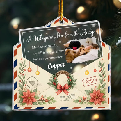 Personalized Ornaments Ornament Acrylic / Glass / 3.5in / 8.9cm A Whispering Paw from the Bridge Vintage - Personalized Dog Acrylic Photo Ornament