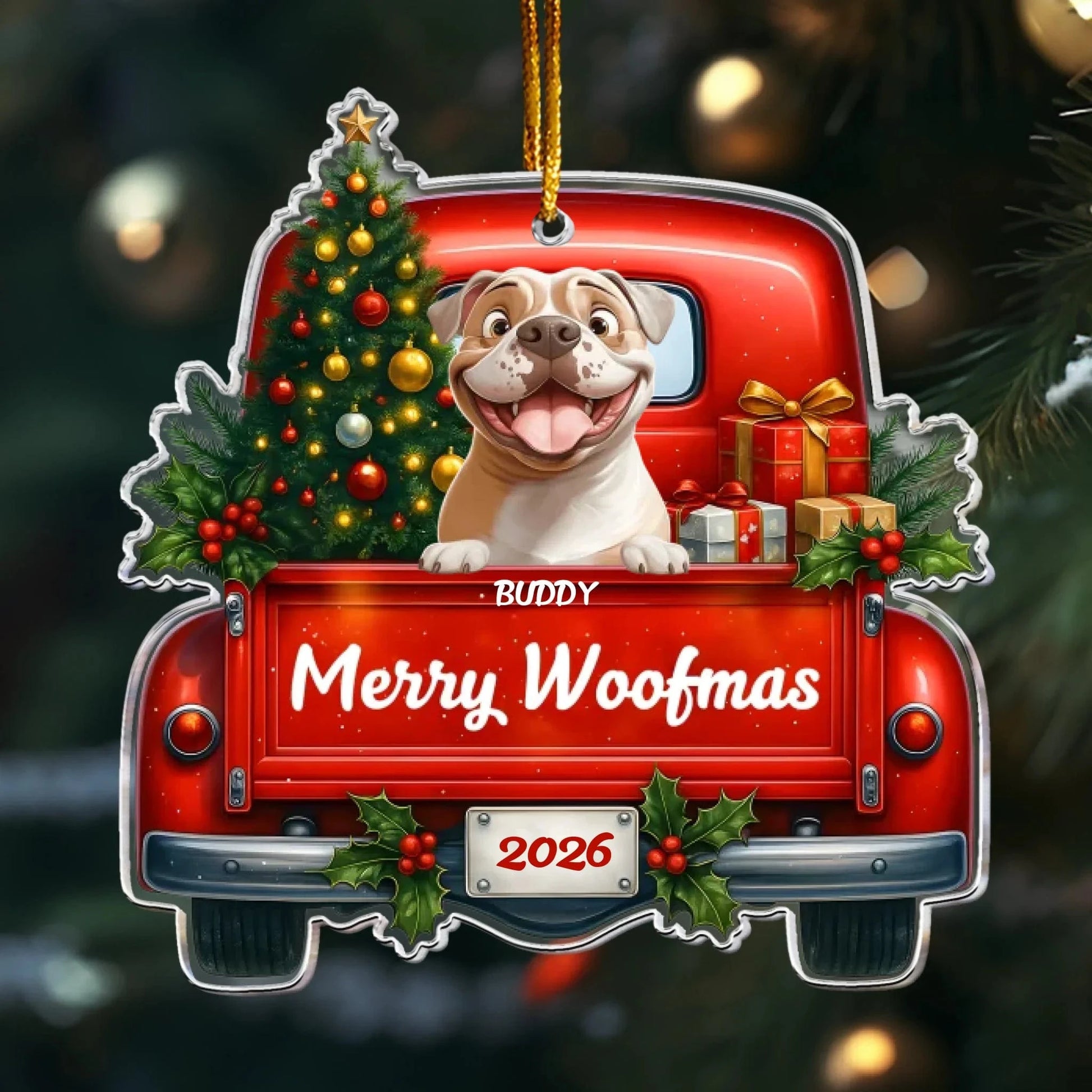 Personalized Ornaments Ornament Acrylic / Glass / 3.5in / 8.9cm Merry Christmas Truck Pet Lovers - Personalized Dog Acrylic Ornament