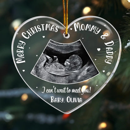 Ornament Acrylic / Glass / 3.5in / 8.9cm Christmas Coming Baby Bump - Personalized Ultrasound Acrylic Photo Ornament