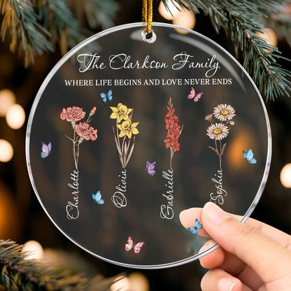 Personalized Ornaments Where Life Begins and Love Never Ends - Grandma’s Garden - Personalized Birth Month Flower Acrylic Ornament