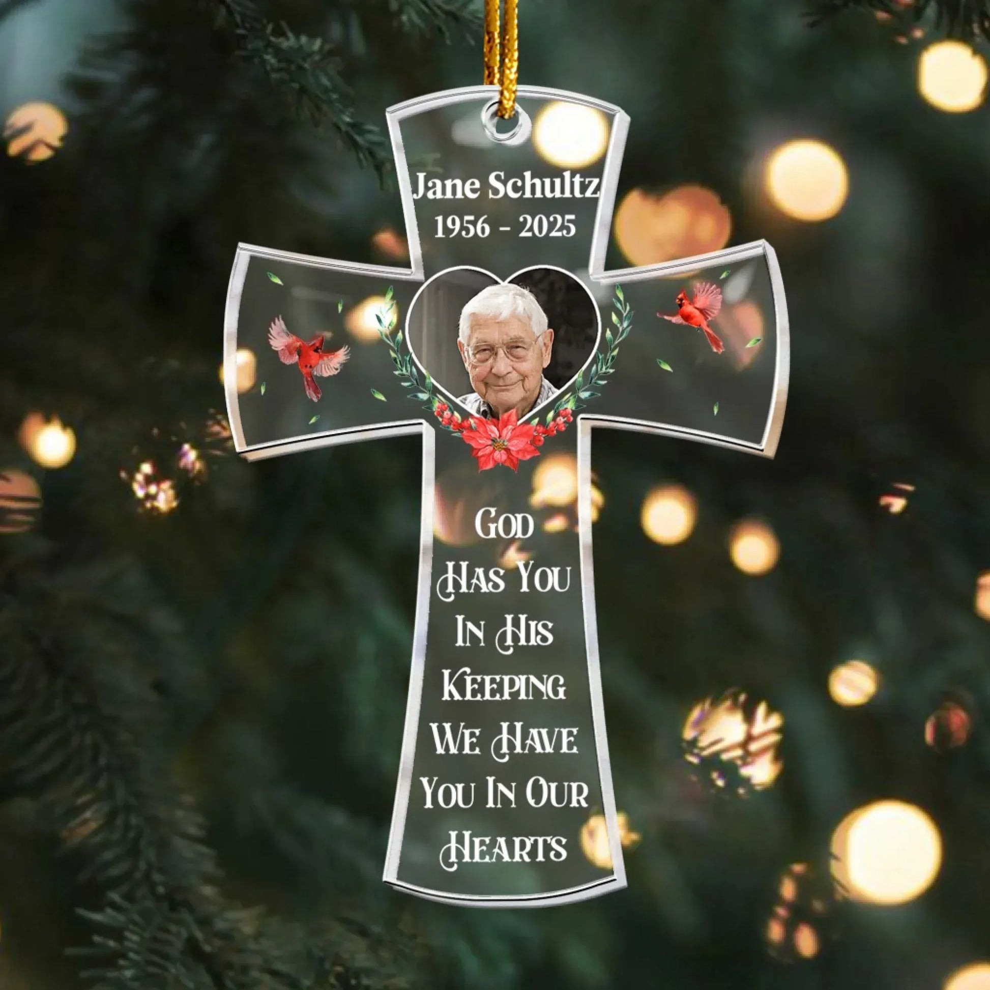 Personalized Ornaments May God Hold You In The Palm Memorial Cross Ornament - Personalized Memorial Acrylic Photo Ornament