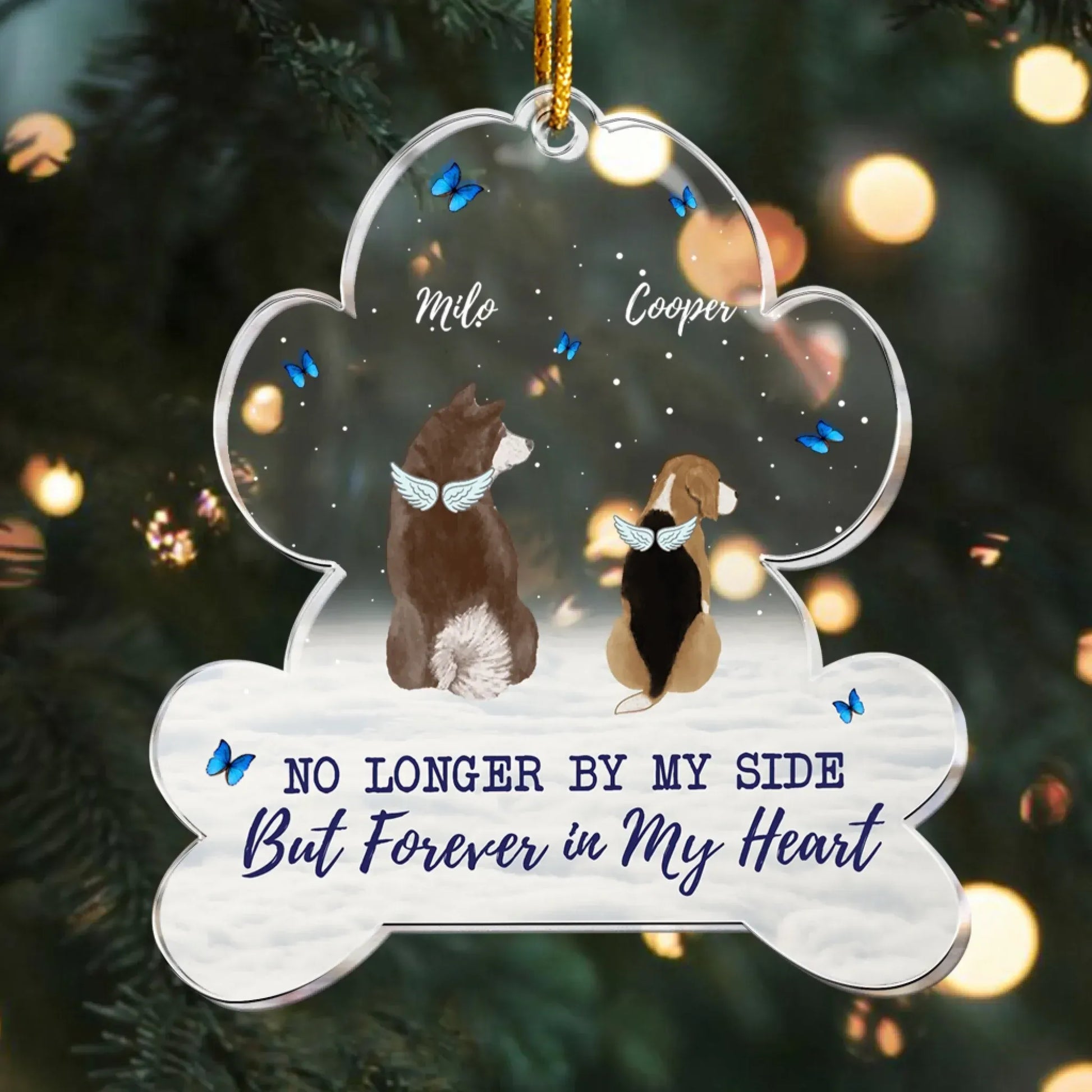 Personalized Ornaments Forever In My Heart - Pet Angel Wings Memorial - Personalized Pet Memorial Ornament