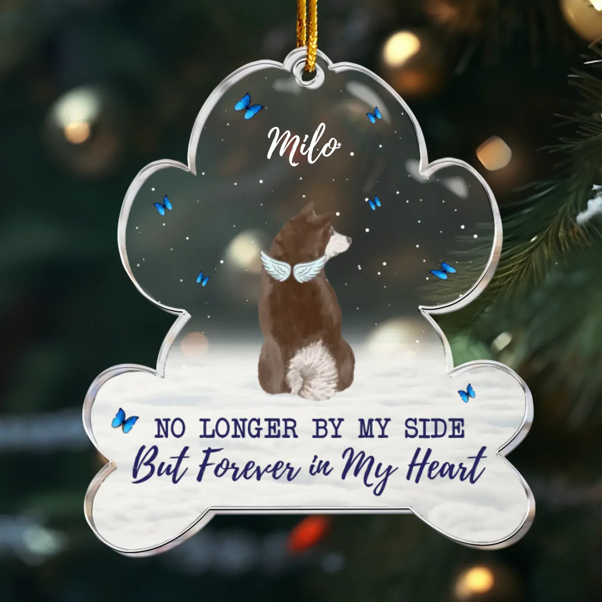 Personalized Ornaments Ornament Acrylic / Glass / 3.5in / 8.9cm Forever In My Heart - Pet Angel Wings Memorial - Personalized Pet Memorial Ornament