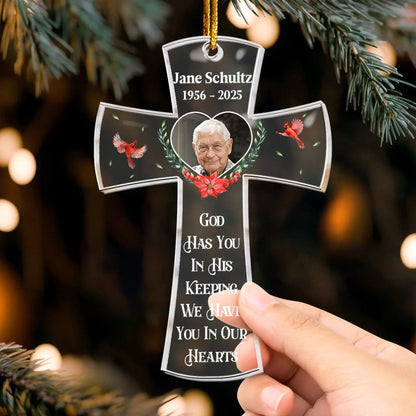 Personalized Ornaments May God Hold You In The Palm Memorial Cross Ornament - Personalized Memorial Acrylic Photo Ornament