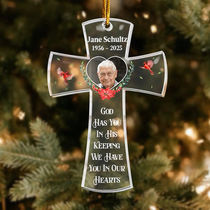Personalized Ornaments May God Hold You In The Palm Memorial Cross Ornament - Personalized Memorial Acrylic Photo Ornament