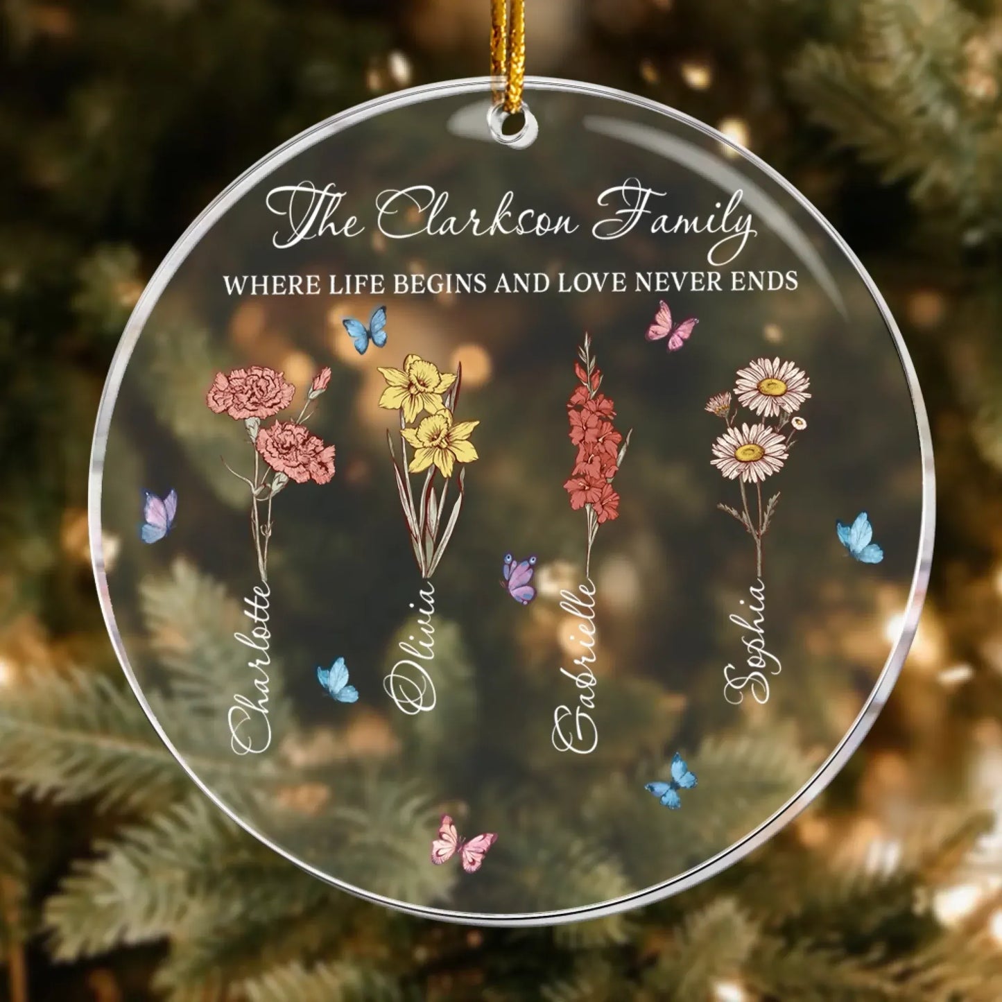 Personalized Ornaments Where Life Begins and Love Never Ends - Grandma’s Garden - Personalized Birth Month Flower Acrylic Ornament