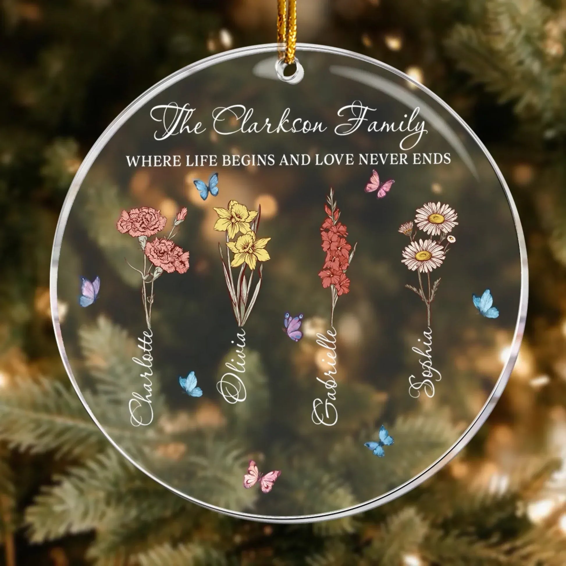 Personalized Ornaments Where Life Begins and Love Never Ends - Grandma’s Garden - Personalized Birth Month Flower Acrylic Ornament