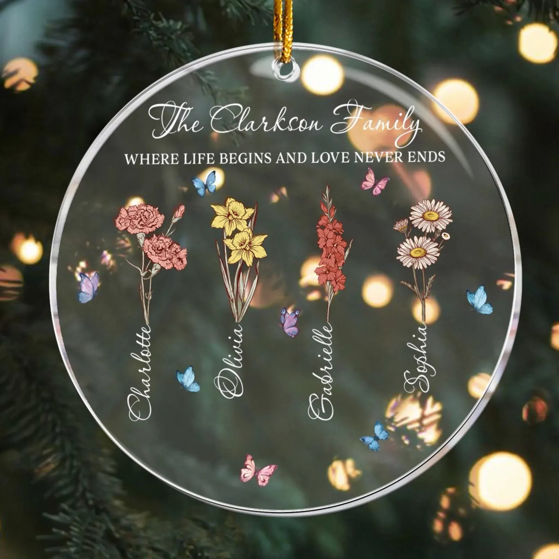 Personalized Ornaments Where Life Begins and Love Never Ends - Grandma’s Garden - Personalized Birth Month Flower Acrylic Ornament