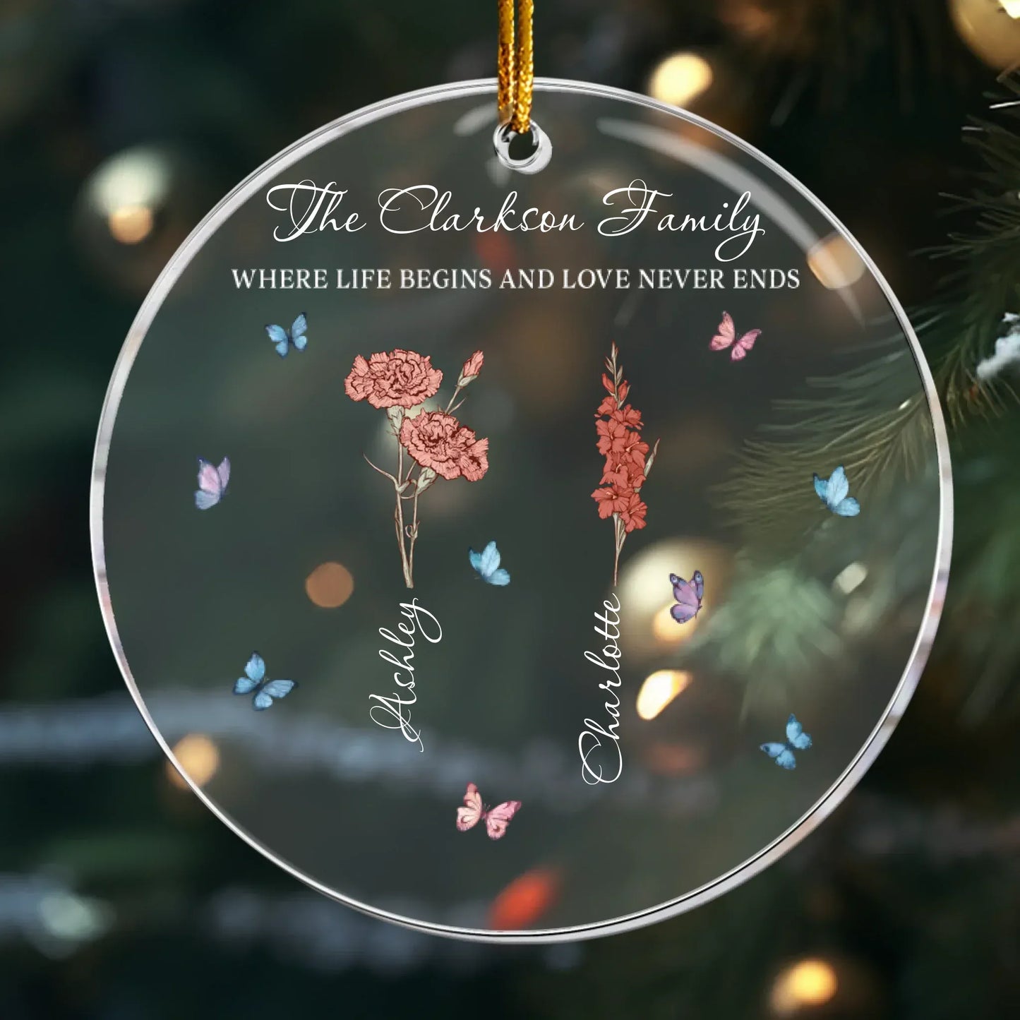 Personalized Ornaments Ornament Acrylic / Glass / 3.5in / 8.9cm Where Life Begins and Love Never Ends - Grandma’s Garden - Personalized Birth Month Flower Acrylic Ornament