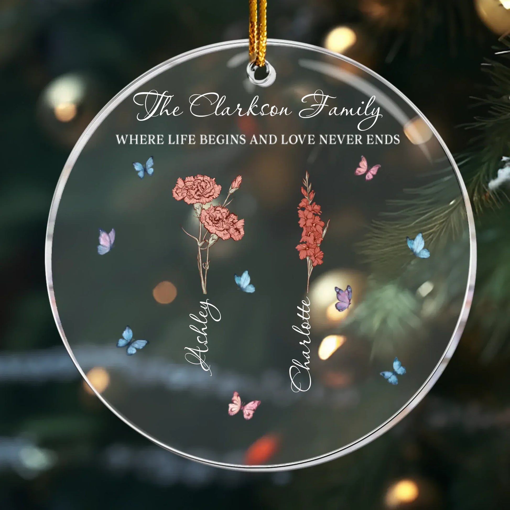 Personalized Ornaments Ornament Acrylic / Glass / 3.5in / 8.9cm Where Life Begins and Love Never Ends - Grandma’s Garden - Personalized Birth Month Flower Acrylic Ornament