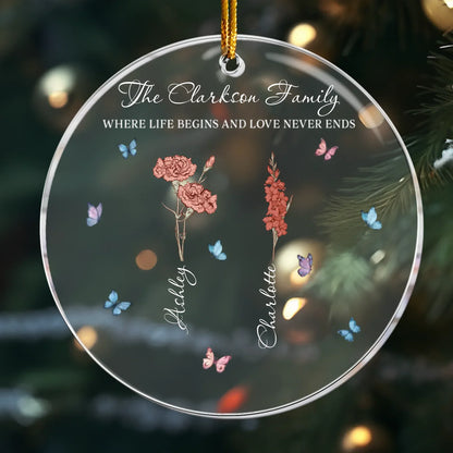 Personalized Ornaments Ornament Acrylic / Glass / 3.5in / 8.9cm Where Life Begins and Love Never Ends - Grandma’s Garden - Personalized Birth Month Flower Acrylic Ornament