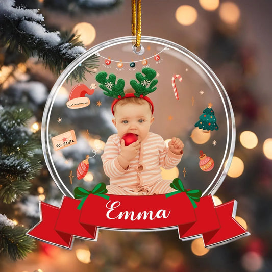Personalized Ornaments Custom Kid’s Photo Festive Christmas - Baby’s Christmas -  Personalized Acrylic Photo Ornament