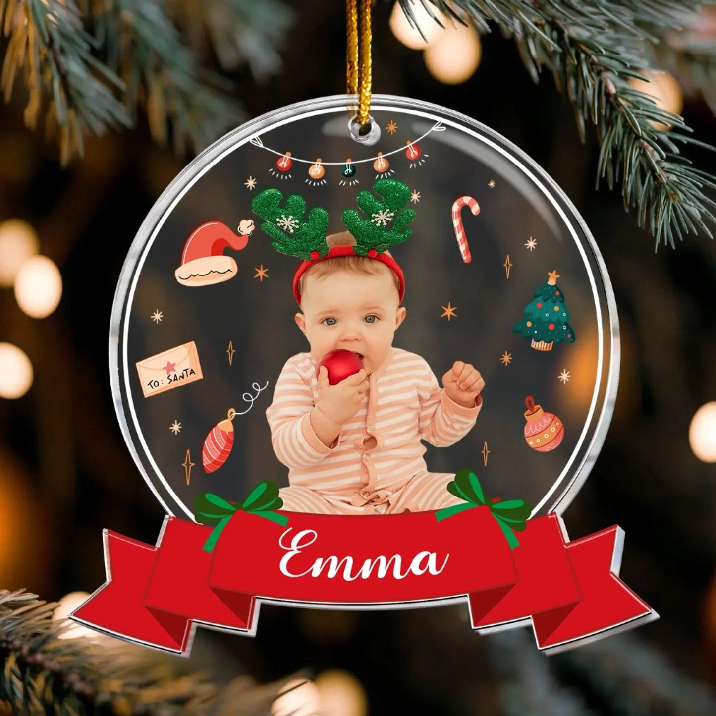 Personalized Ornaments Custom Kid’s Photo Festive Christmas - Baby’s Christmas -  Personalized Acrylic Photo Ornament