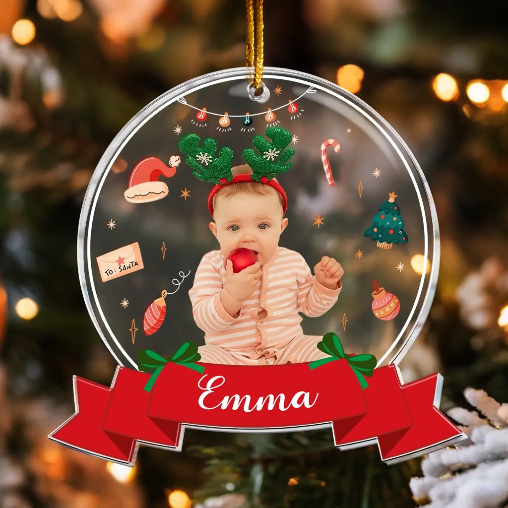 Personalized Ornaments Custom Kid’s Photo Festive Christmas - Baby’s Christmas -  Personalized Acrylic Photo Ornament