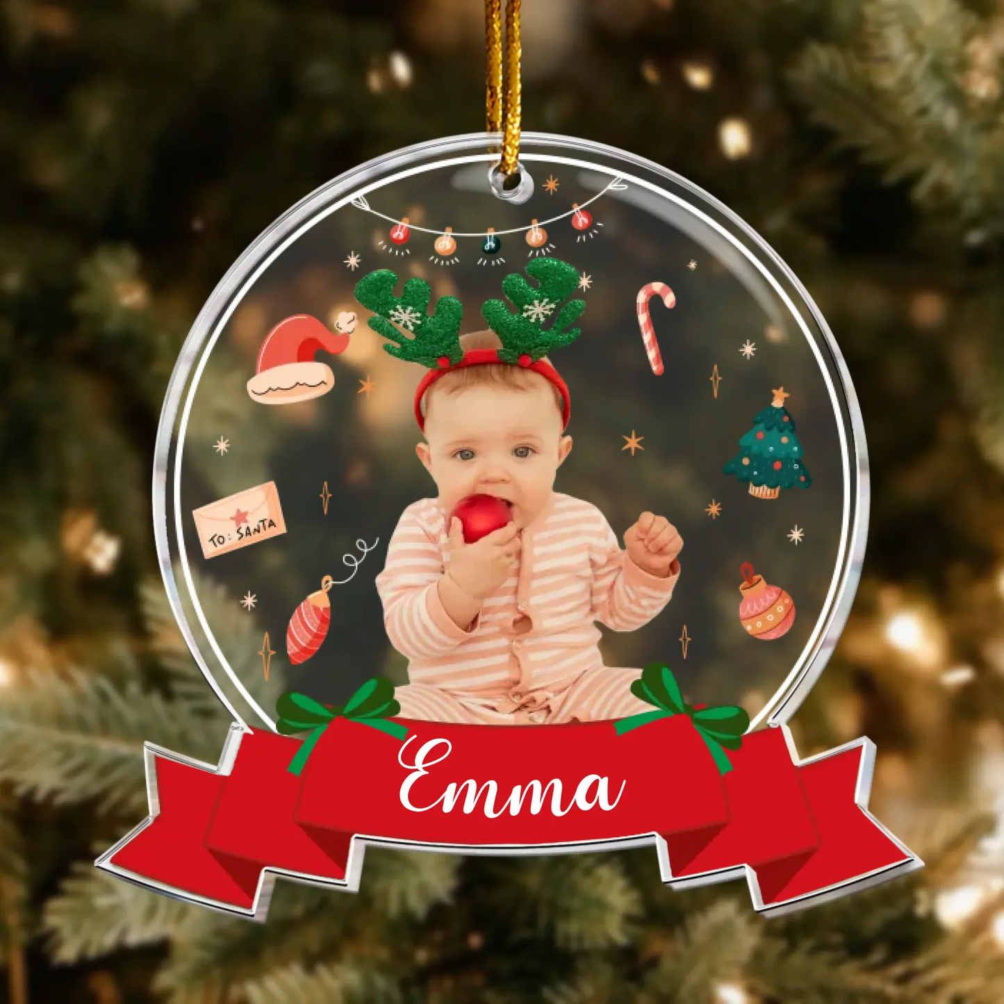 Personalized Ornaments Ornament Acrylic / Glass / 3.5in / 8.9cm Custom Kid’s Photo Festive Christmas - Baby’s Christmas -  Personalized Acrylic Photo Ornament