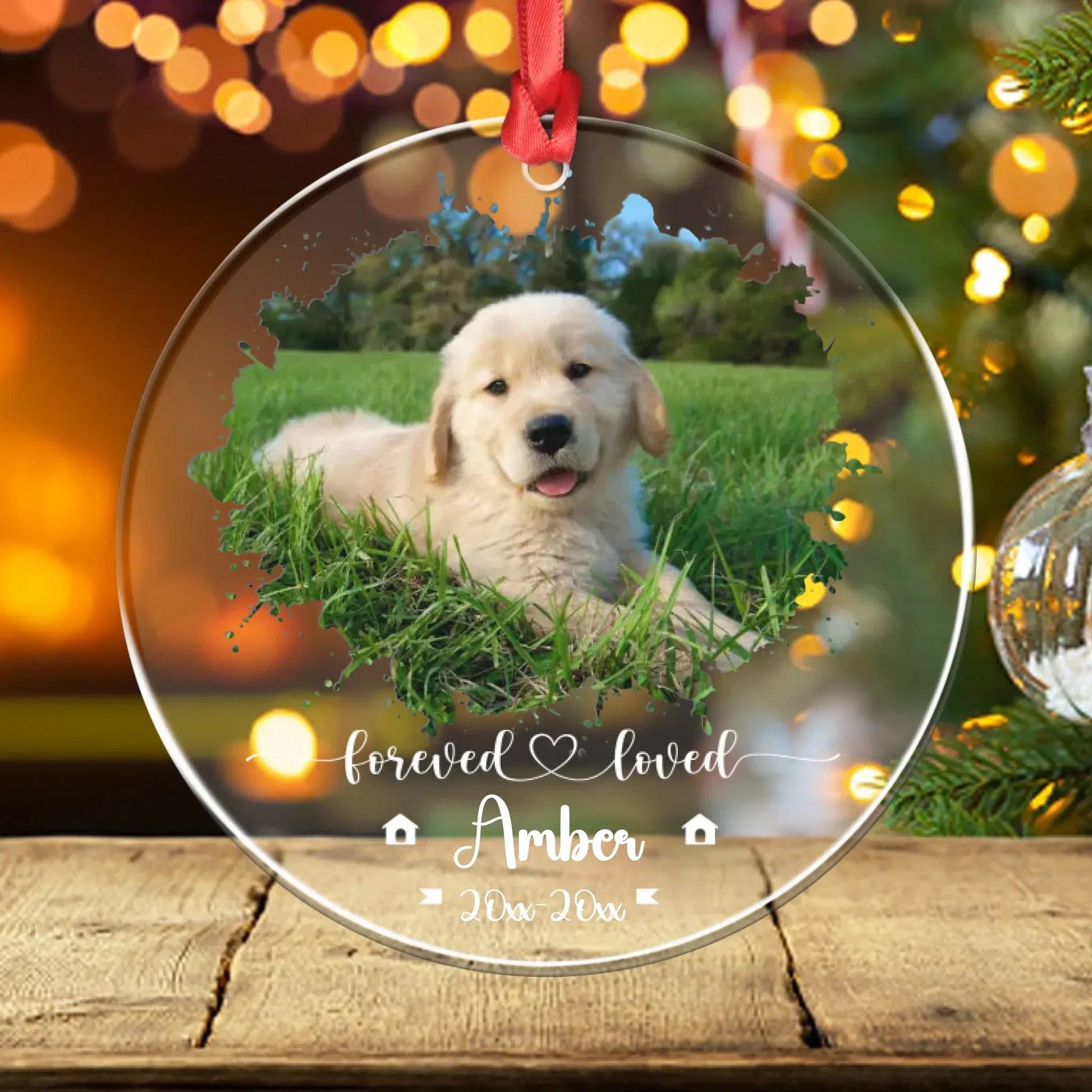 Personalized Ornaments Ornament Acrylic DMT / Glass / 3.5in / 8.9cm Forever Loved, Never Forgotten - Personalized Dog Memorial Photo Acrylic Ornament