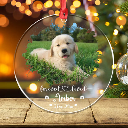 Personalized Ornaments Ornament Acrylic DMT / Glass / 3.5in / 8.9cm Forever Loved, Never Forgotten - Personalized Dog Memorial Photo Acrylic Ornament