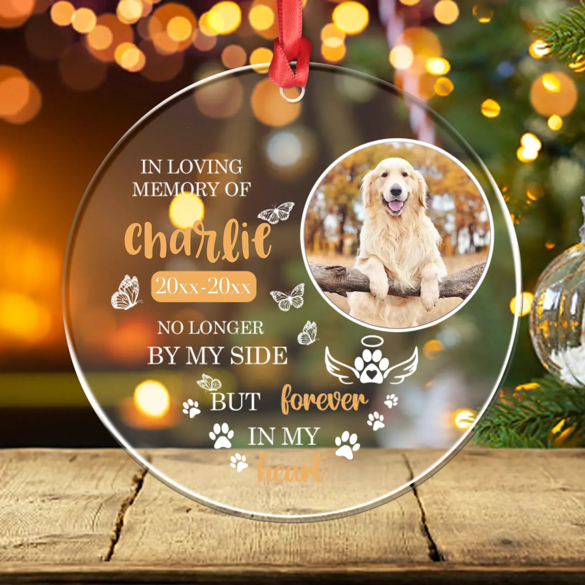 Personalized Ornaments Ornament Acrylic DMT / Glass / 3.5in / 8.9cm In Loving Memory - Personalized Dog Memorial Photo Acrylic Ornament