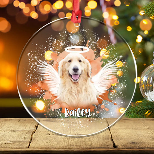 Personalized Ornaments Ornament Acrylic DMT / Glass / 3.5in / 8.9cm Because Love Never Fades, It Just Gains Wings - Personalized Dog Memorial Photo Acrylic Ornament