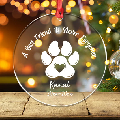 Personalized Ornaments Ornament Acrylic DMT / Glass / 3.5in / 8.9cm A Best Friend Is Never Forgotten - Personalized Dog Memorial Photo Acrylic Ornament