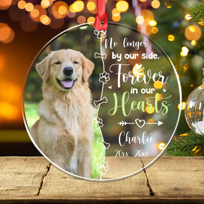 Personalized Ornaments Ornament Acrylic DMT / Glass / 3.5in / 8.9cm No Longer By Our Side, Forever In Our Heart - Personalized Dog Memorial Photo Acrylic Ornament