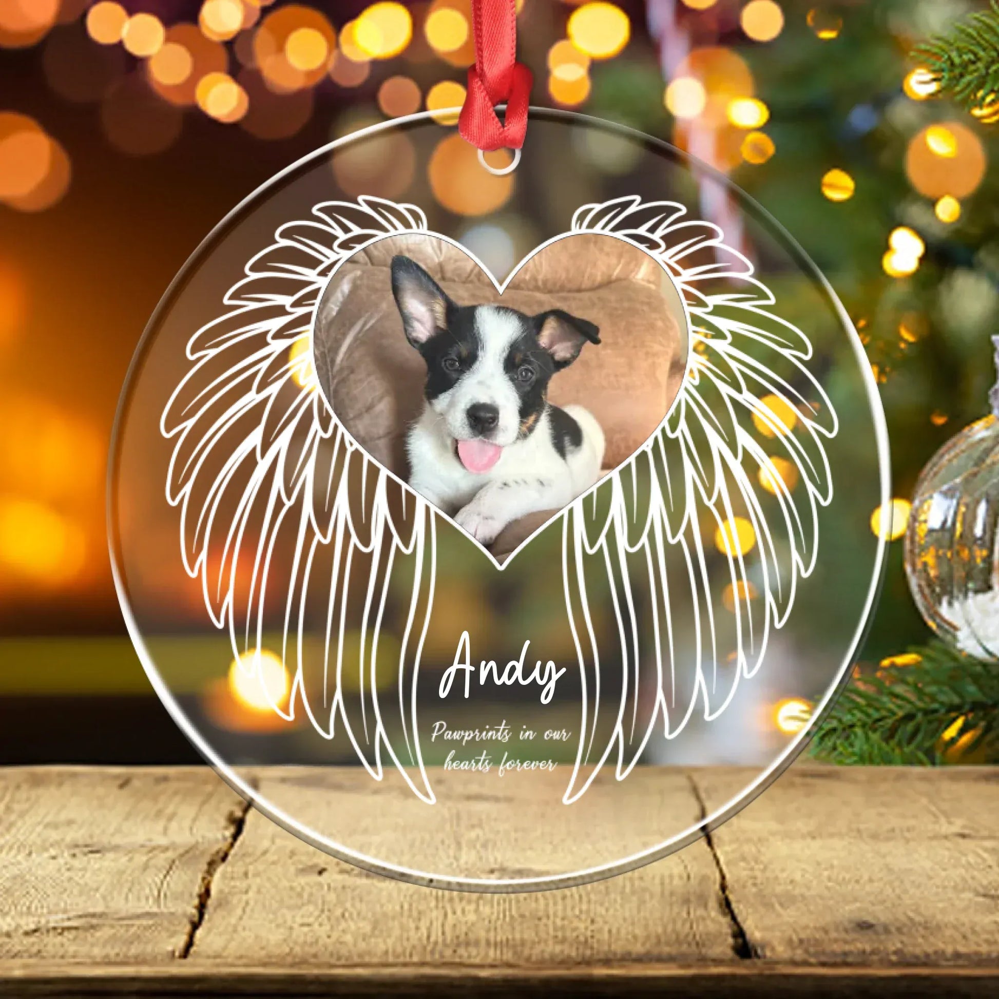 Personalized Ornaments Ornament Acrylic DMT / Glass / 3.5in / 8.9cm Pawprints In Our Hearts Forever - Personalized Dog Memorial Photo Acrylic Ornament