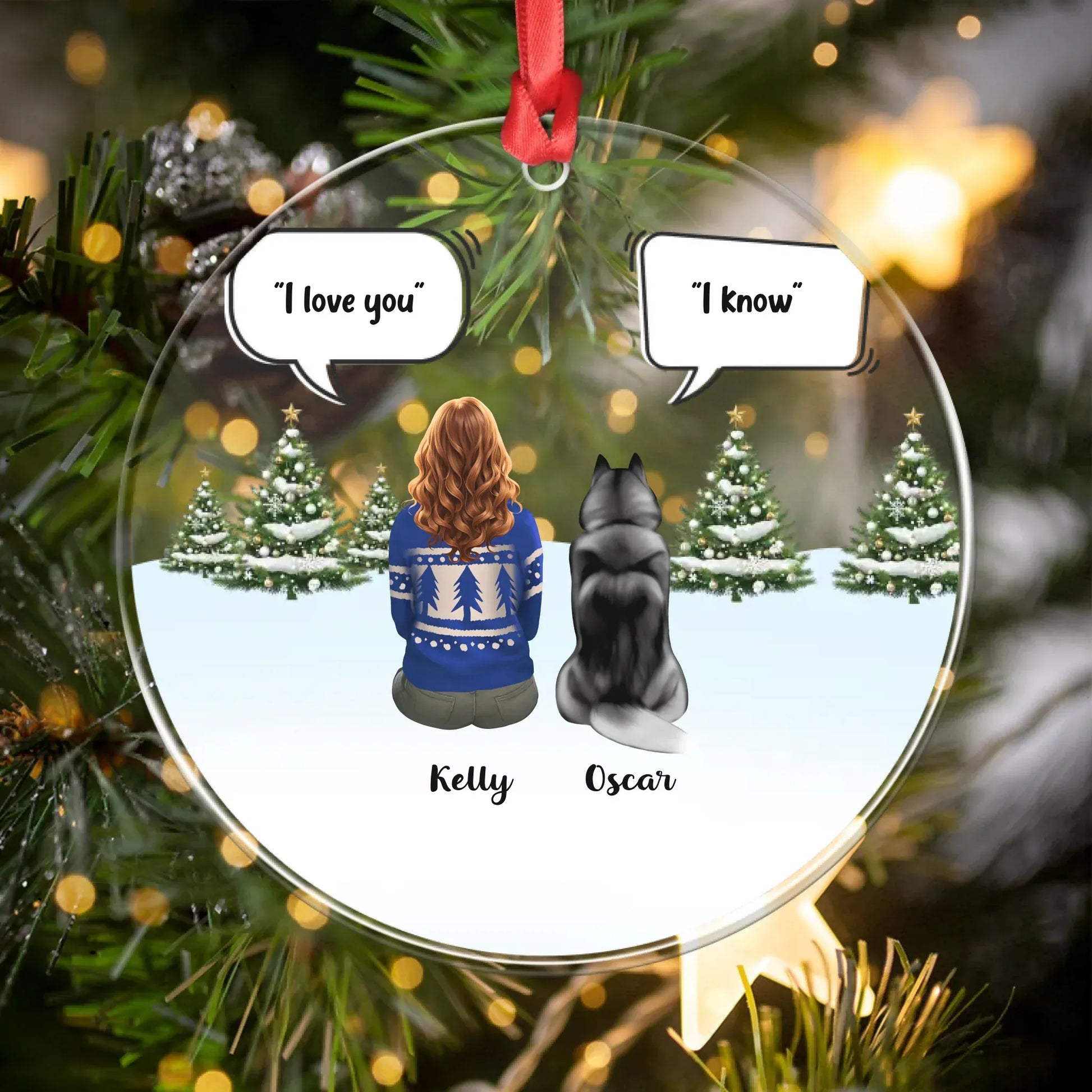 Personalized Ornaments Unspoken Love, Forever Captured - Personalized Girl And Dog Acrylic Ornament
