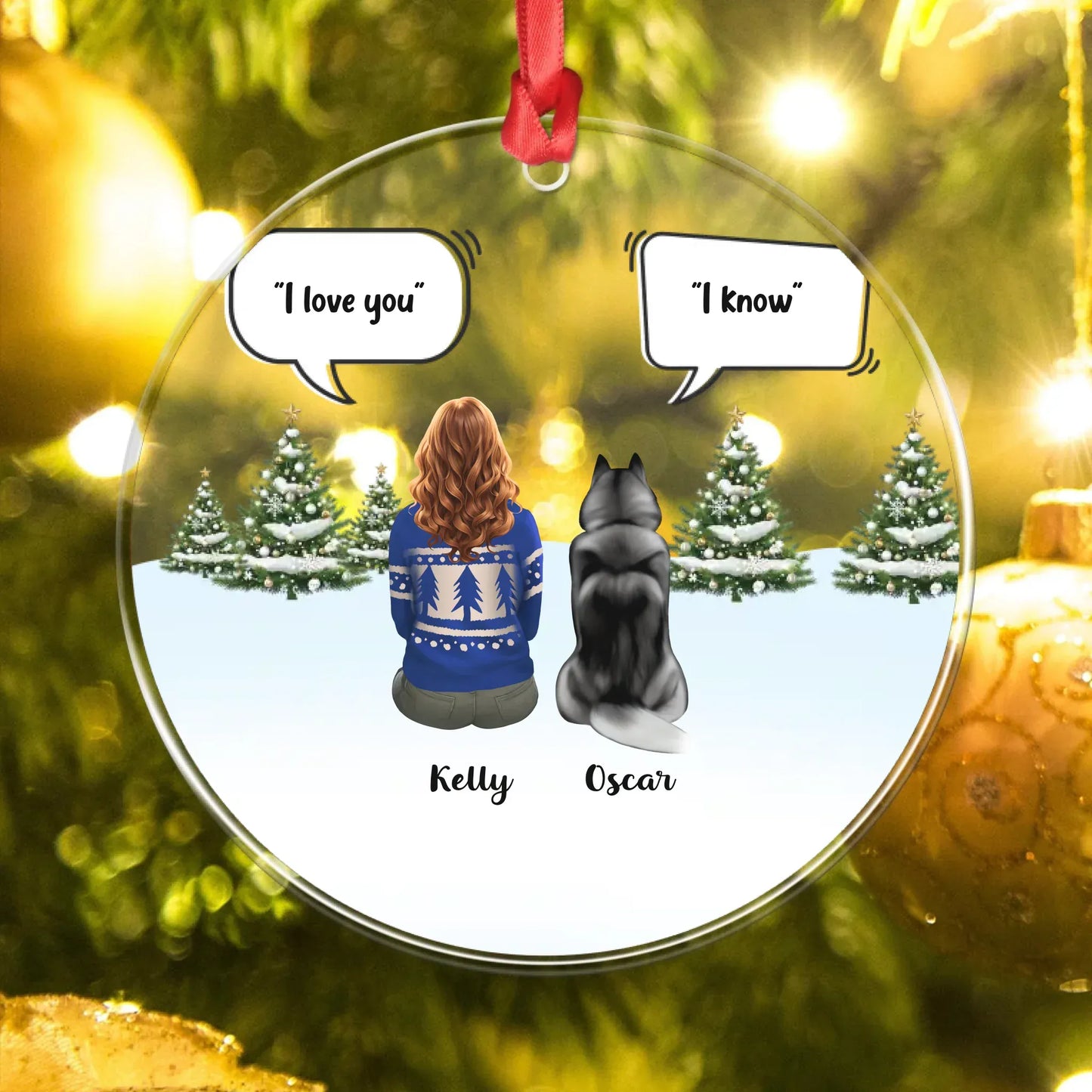 Personalized Ornaments Unspoken Love, Forever Captured - Personalized Girl And Dog Acrylic Ornament