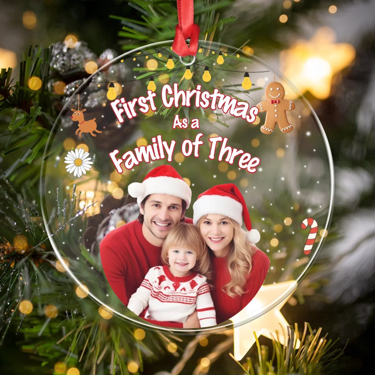 Personalized Ornaments First Christmas Holiday As A Family - Personalized Family Photo Custom Acrylic Ornament