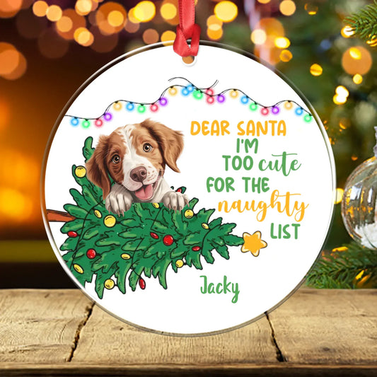 Personalized Ornaments Ornament Acrylic DMT / Glass / 3.5in / 8.9cm I'm Too Cute For The Naughty List - Personalized Dog Lovers Custom Acrylic Ornament