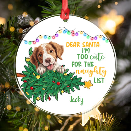 Personalized Ornaments I'm Too Cute For The Naughty List - Personalized Dog Lovers Custom Acrylic Ornament