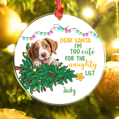 Personalized Ornaments I'm Too Cute For The Naughty List - Personalized Dog Lovers Custom Acrylic Ornament